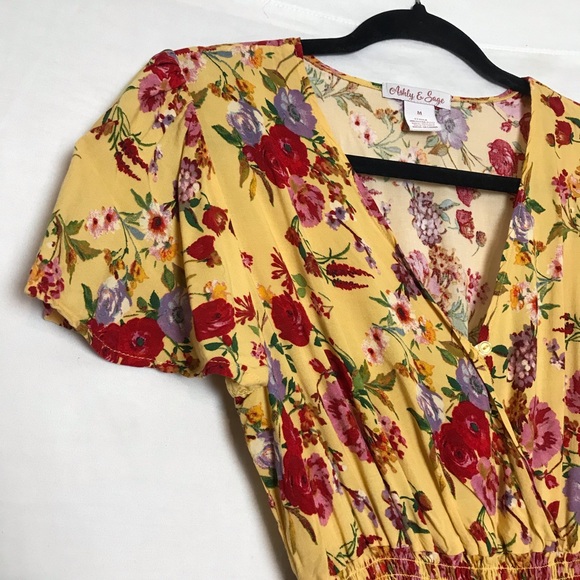 VTG Ashley & Sage Yellow Floral Print Viscose Flutter Sleeves Maxi Dress Sz M - Picture 4 of 12